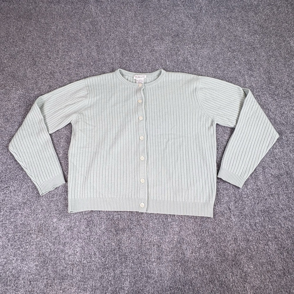 Vintage 90s Talbots Cardigan L Lambswool Sage Ribbed Cottagecore Minimalist Work